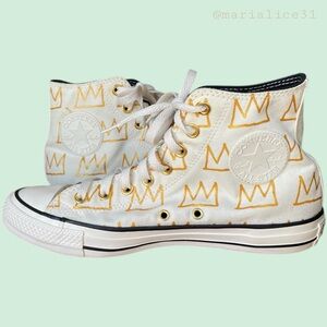 👑Converse x Jean Michel Basquiat Unisex High-Top Sneakers White & Gold. EUC